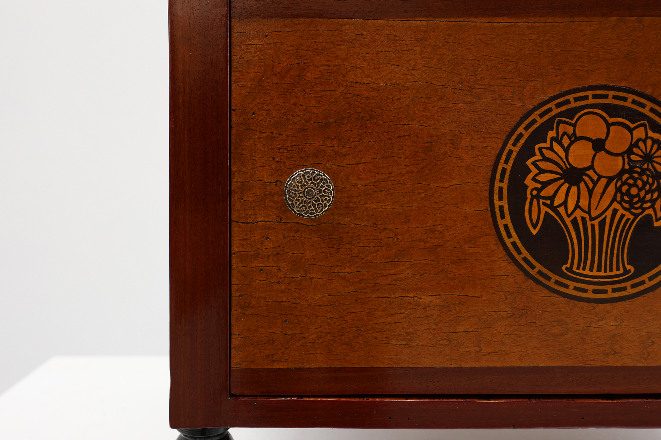 Arched Art Deco side table with storage unit and black marble top, France ca. 1920thumbnail